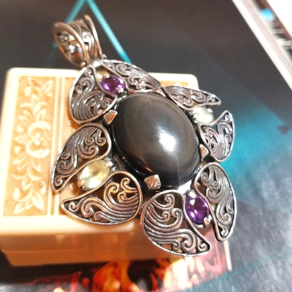 CAROLYN POLLACK MASSIVELY HUGE VTG Gemmed Sterling Enhancer Pendant - Picture 8 of 8